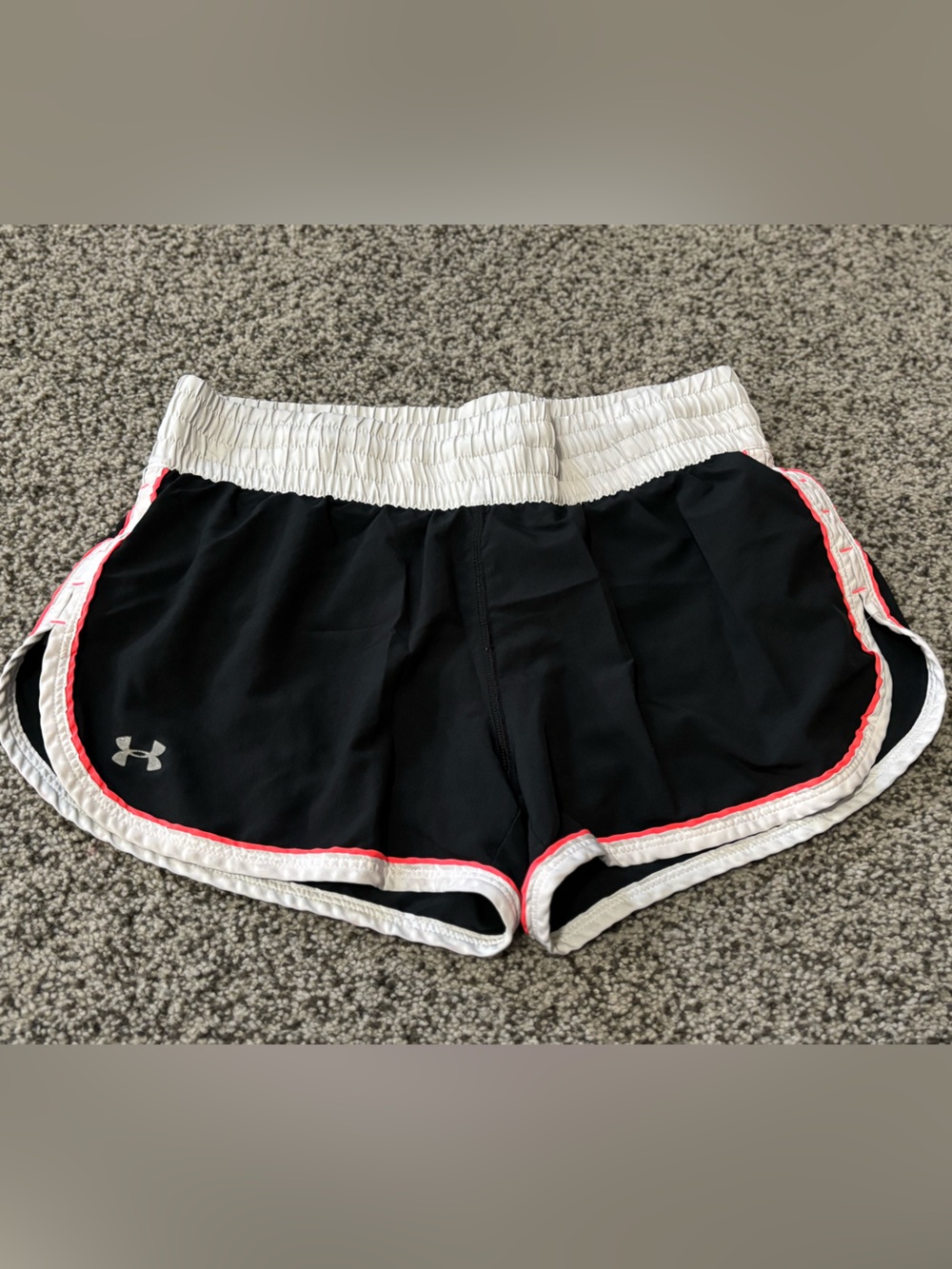 Under Armour Black Athletic Shorts with White Waistband and Pink Trim